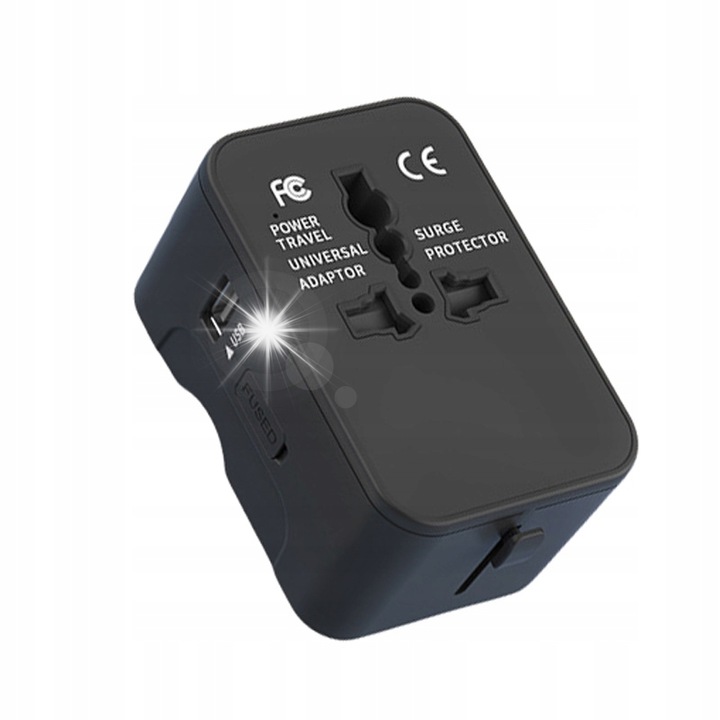 Adapter universal de calatorie Panoleap cu 2 porturi USB-C si 1 port USB-A, protectie multiplu, negru, 79,4x52,9x41mm