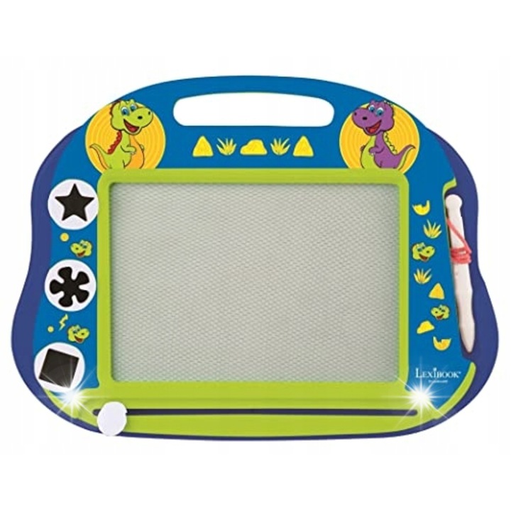 Tabla magnetica de desen pentru copii, Dinozauri, set cu 1 pix magnetic, 3 stampile, A5, multicolor