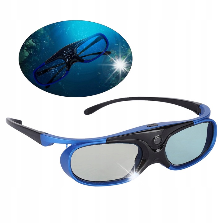 3D szemüveg, 140x40x50mm, fekete-kék, USB kábellel és használati útmutatóval