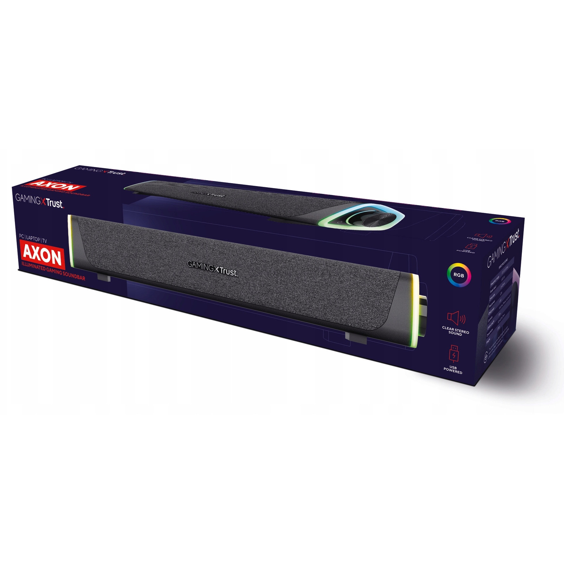 Soundbar gaming Trust GXT 620 Axon, 12W, RGB, 42x6.8x7.8cm