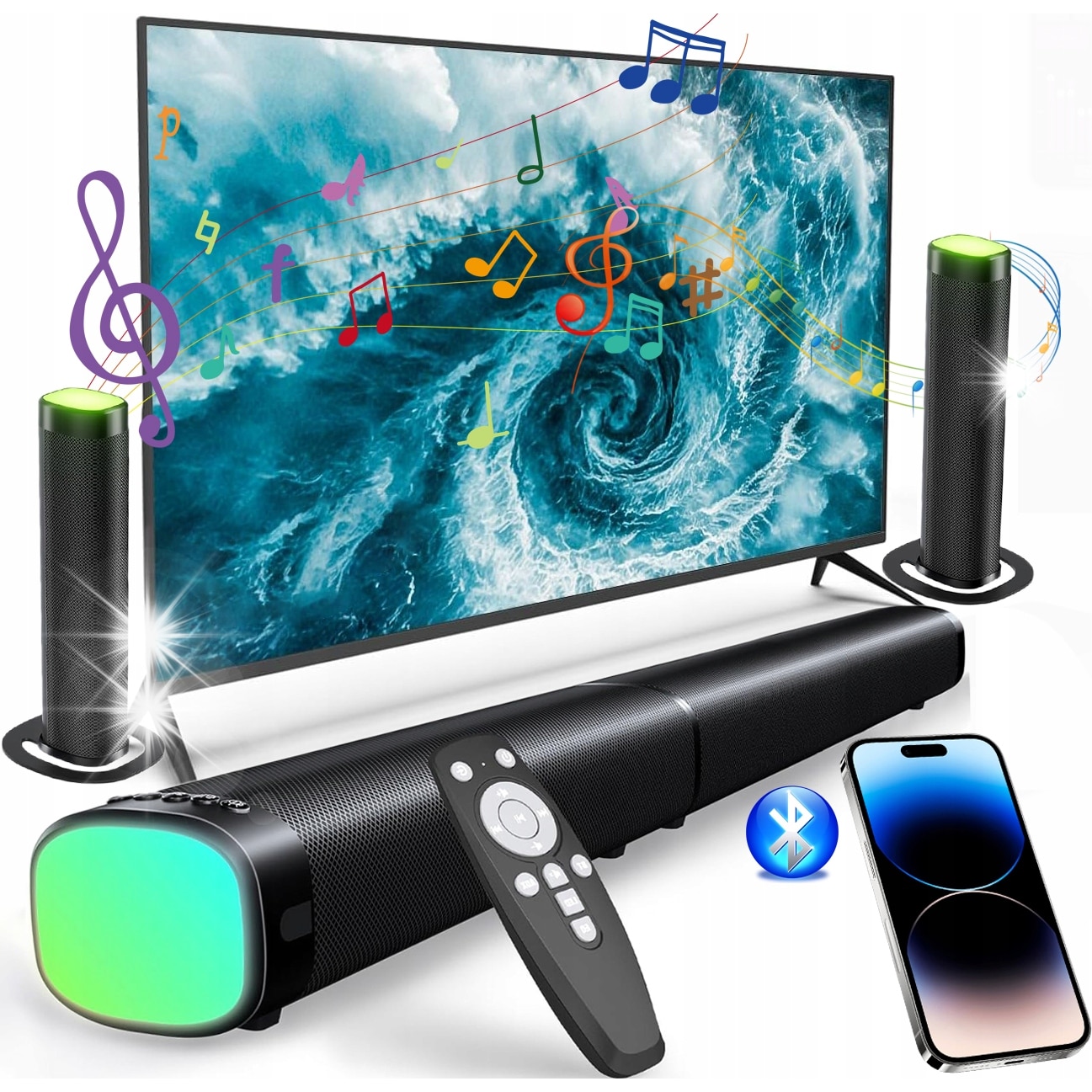 Soundbar 2W1, 100W, Bluetooth, RGB, USB, HDMI, AUX