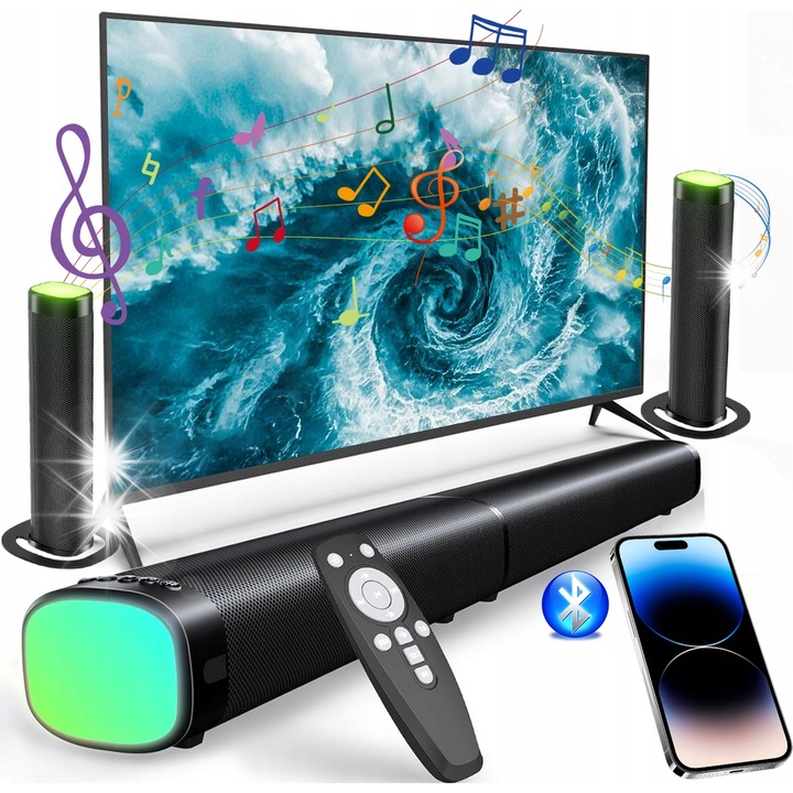 Soundbar 2W1, 100W, Bluetooth, RGB, USB, HDMI, AUX