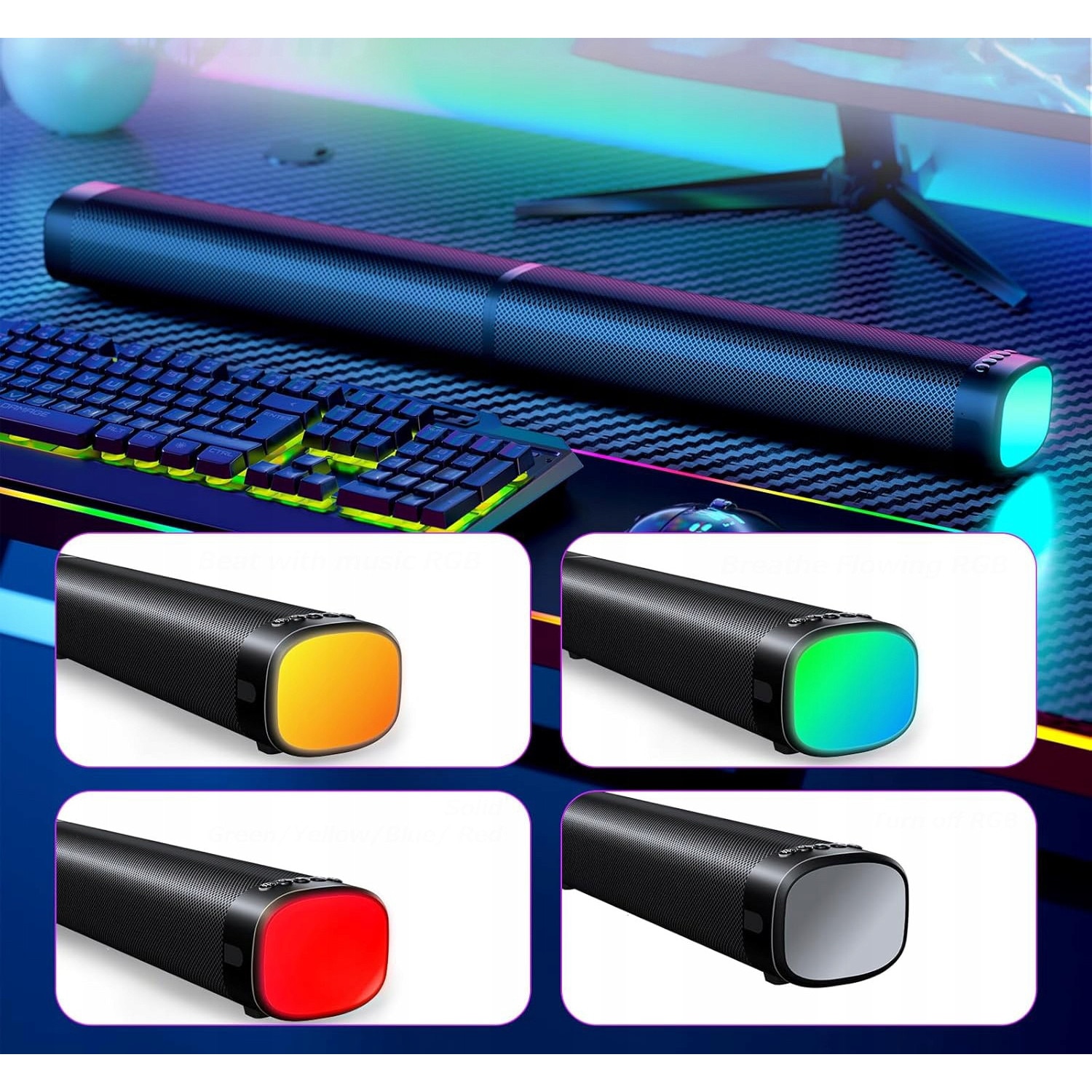 Soundbar 2W1, 100W, Bluetooth, RGB, USB, HDMI, AUX