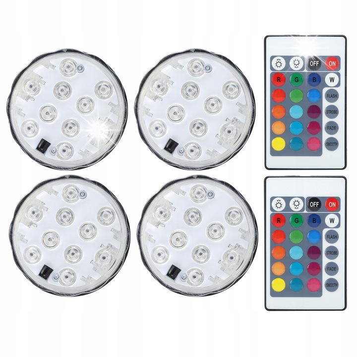 4 db RGB víz alatti lámpa készlet 2 távirányítóval, 7x2.6cm, IP68