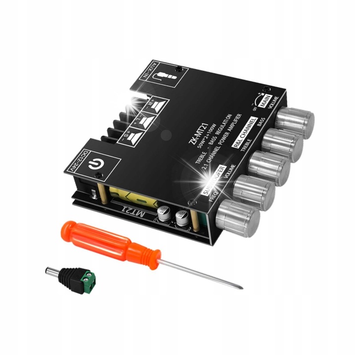 2.1-es audio erősítő, Bluetooth 5.0, 20-100W, 9.3x9x2.2cm, komplett készlet