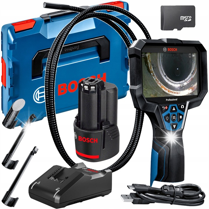 Камера за инспекция Bosch Professional GIC 12V-5-27C, 5", 1280x720, 8,3мм, комплект с SD карта 32GB, L-BOXX, зарядно устройство, акумулатор 2Ah