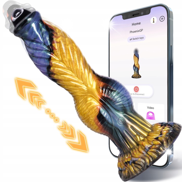 Dildó Vibrátor 3 az 1-ben, 25,9 cm, applikációval vezérelhető, texturált, tapadókoronggal, vízálló