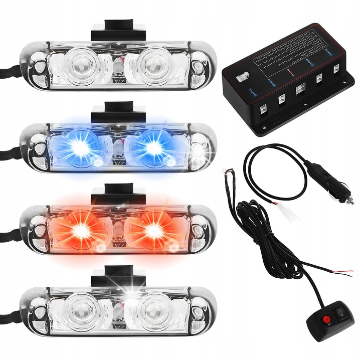 Set 4 lumini stroboscopice LED 12V cu telecomanda, dimensiuni 5x3.8cm