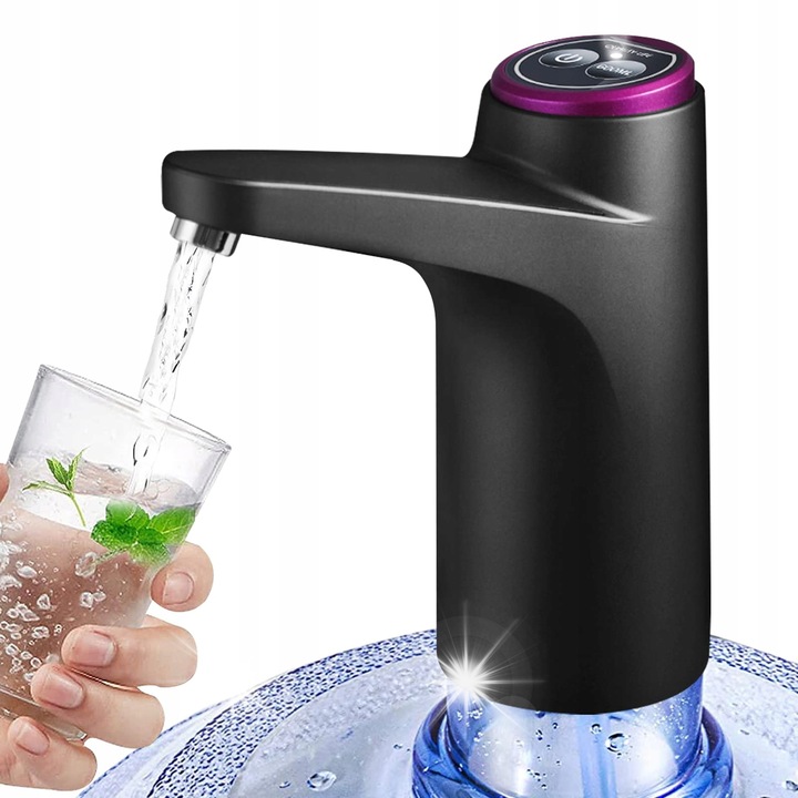 Pompa electrica de apa portabila cu acumulator USB, negru-violet, 14,2x6,5x14,7cm