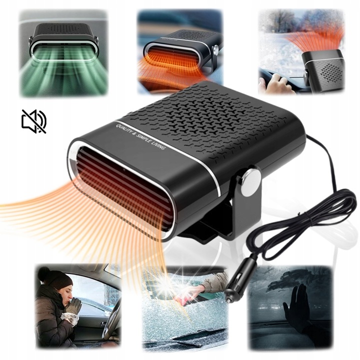 Incalzitor auto 2 in 1, 12V, 150W, rotativ 360°, negru, 14.5x10.5x8cm