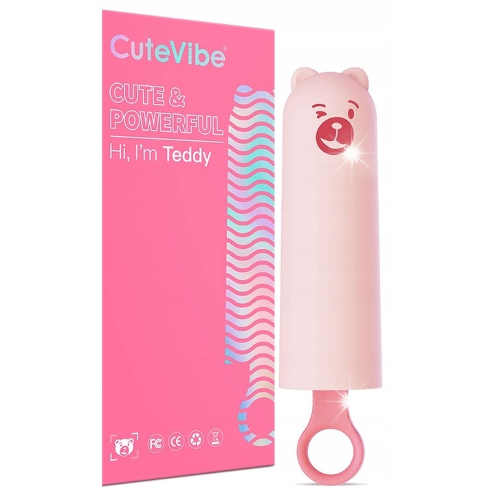 Vibrátor KISSTOY "Szia, Teddy vagyok", 10 rezgésmód, fűtés, 43x176mm, rózsaszín