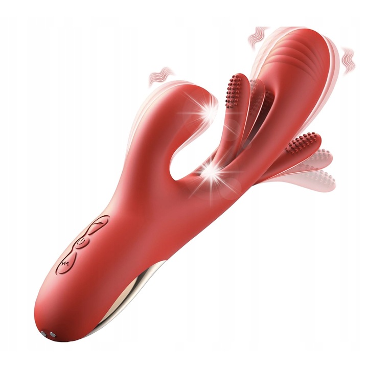 Vibrátor Kék Lótusz 3 az 1-ben, forgatható, vízálló, stimulációra, 10x20cm