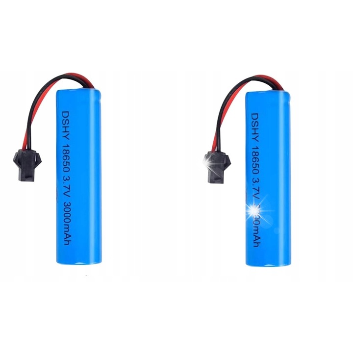 Set 2 baterii litiu-ion 3.7V 3000mAh cu conector SM-2P, dimensiuni 65x18mm