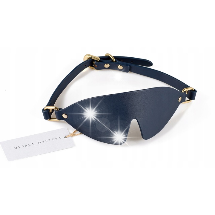 Masca pe ochi din piele PU, albastra, pentru cupluri, cu curele reglabile