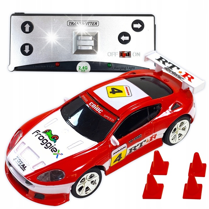 Masinuta de curse RC Froggiex, set cu 4 pacholki, 8x3,5x2cm, multicolor