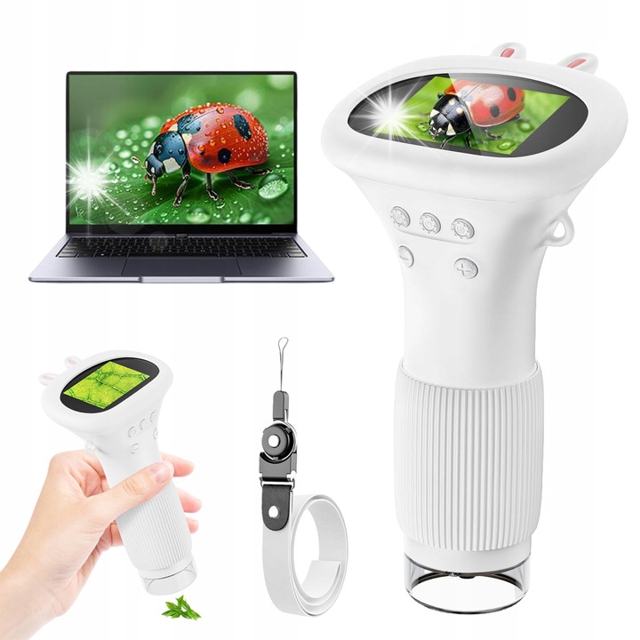Microscop portabil digital Bedee 500x, 2 inch, alb, pentru copii 3-8 ani