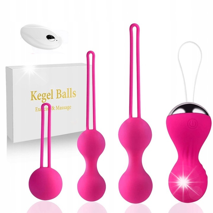 Gésa golyók rezgéssel, 10 sebességfokozat, rózsaszín, 4 darabos szett, 12x3,4cm, 16x2,9cm, 17x3,2cm, 17x3,6cm