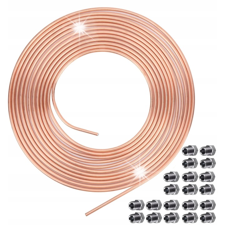 Rézcső fékvezetékekhez, 10 m, 20 db M10x1 fejjel, 4,76mm x 0,90mm