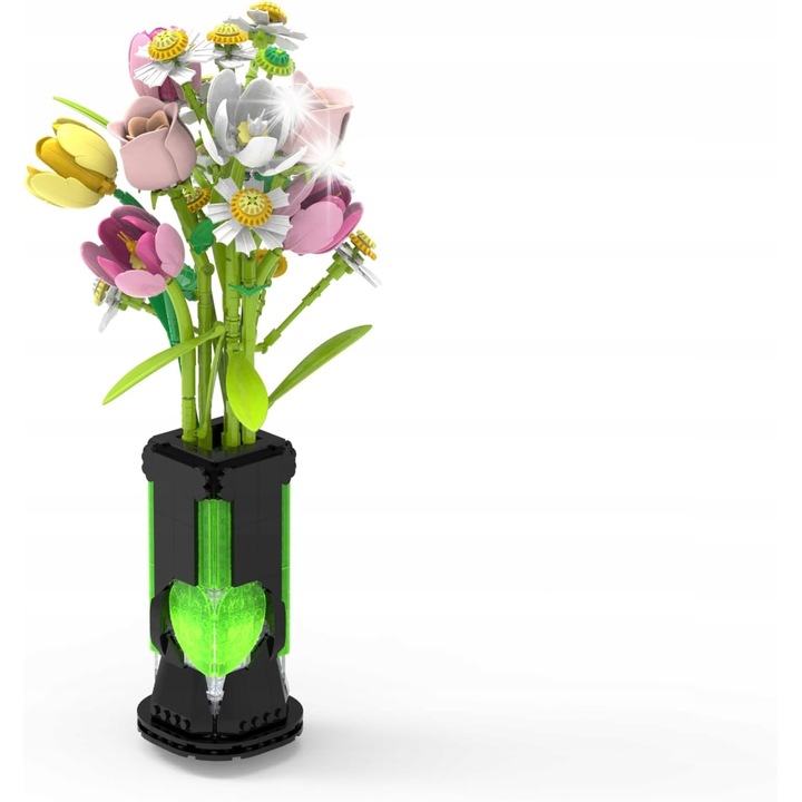 Комплект за изграждане на цветя с ваза, Insoon, 695 части, естетичен дизайн, многоцветен