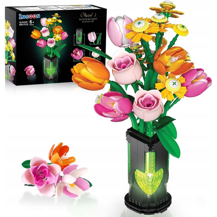 Комплект за изграждане, цветя във ваза, Insoon, 695 части, многоцветен