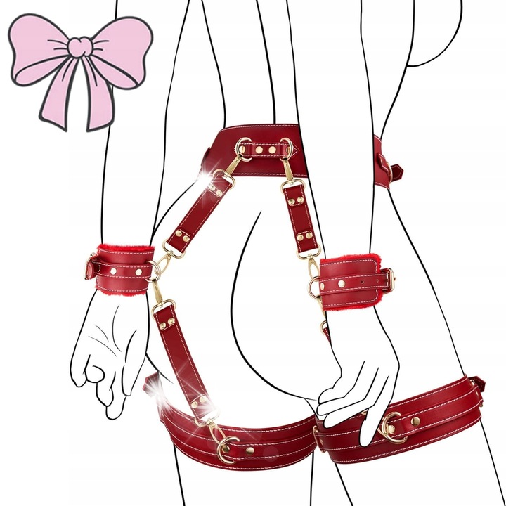 Set BDSM, 6 piese, accesorii pentru restrictie, rosu