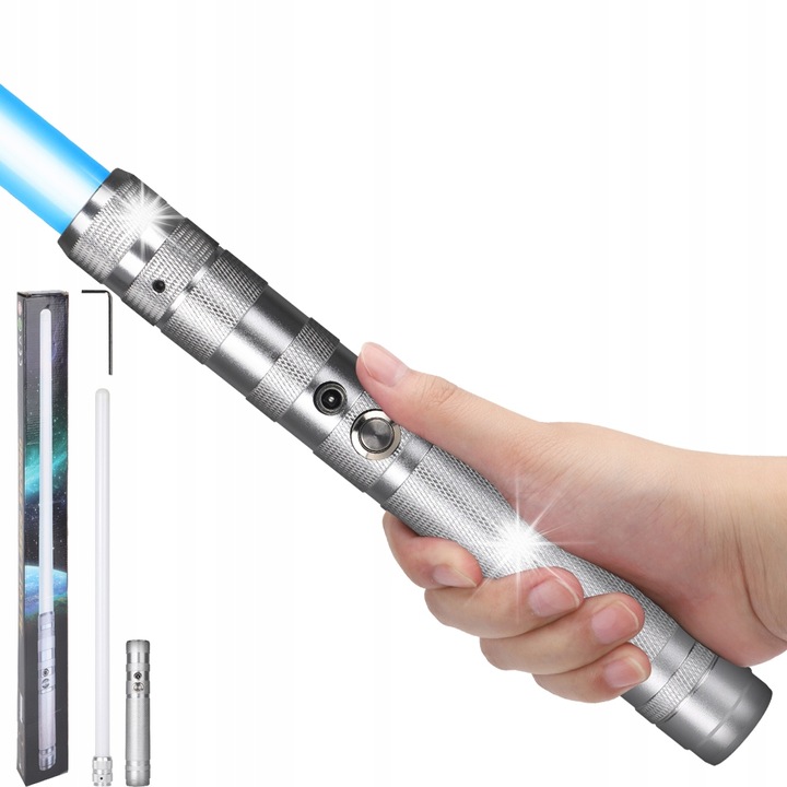 Sabie laser, 14 culori, metal, 77x3x3 cm, set cu cablu de incarcare USB