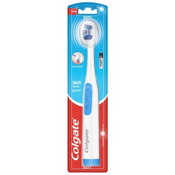Colgate 360 Sonic elektromos fogkefe, SLIM TIP fejjel, puha, elemes, 1 szett