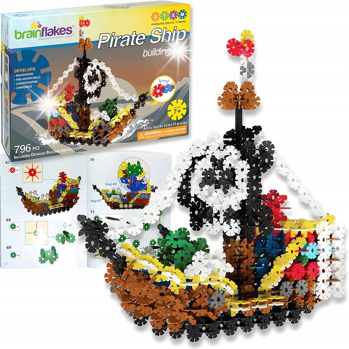 Set de constructie KLOCKI KONSTRUKCYJNE BRAIN FLAKES, 796 elemente, tema: vas pirat