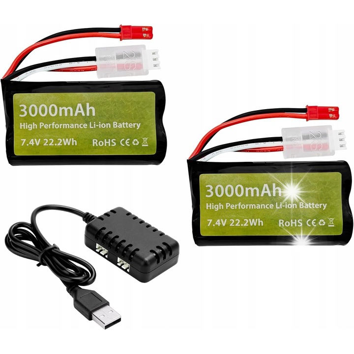 Set 2 acumulatori 7.4V 3000mAh 15C pentru drone RC