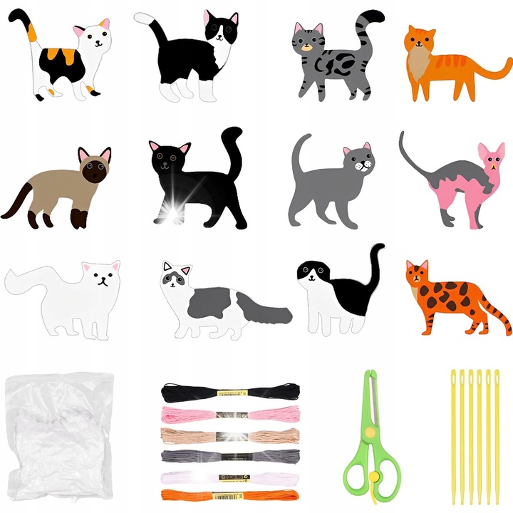 Set de artizanat pentru copii, 12 piese, animale din fetru, activitate educativa, multicolor