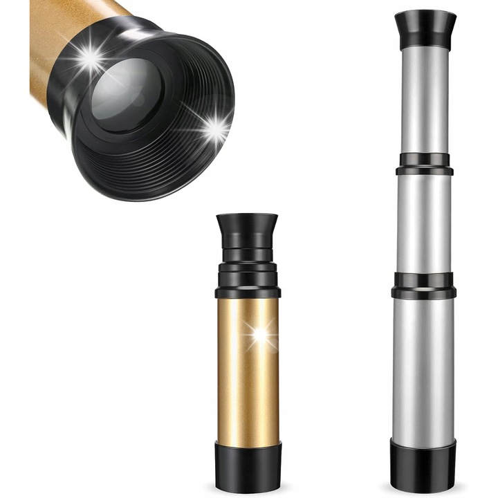 Telescop monocular pentru copii, set 2 bucati, aurie si argintie, 31x4cm