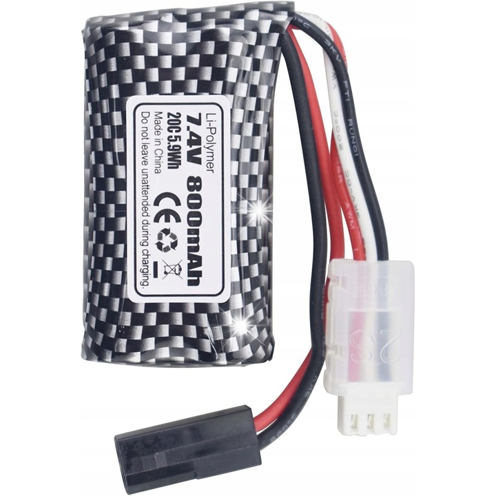 Baterie 7.4V 800mAh pentru RC, dimensiuni 55x29x15mm