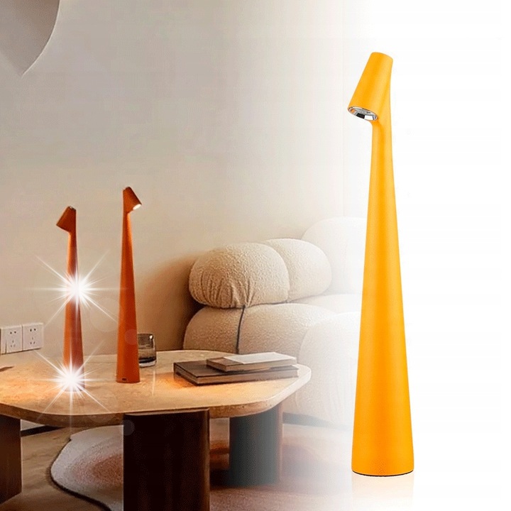 Lampa de birou LED portabila, design modern, metalica, portocalie, 35cm, cu acumulator integrat si control tactil