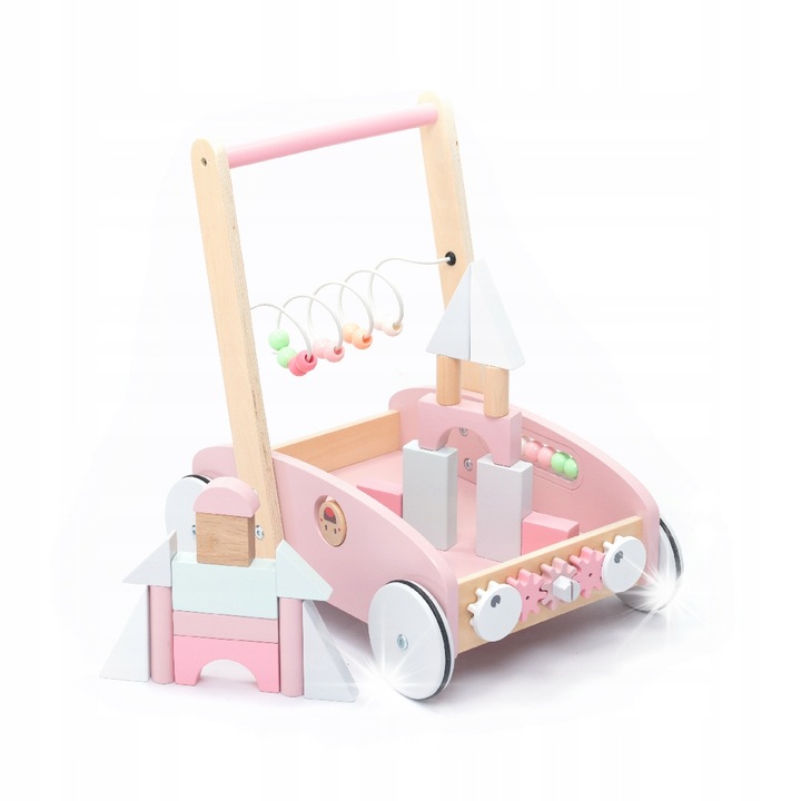 Premergator din lemn 5 in 1 pentru copii, UMU, roz, 43x28x40cm