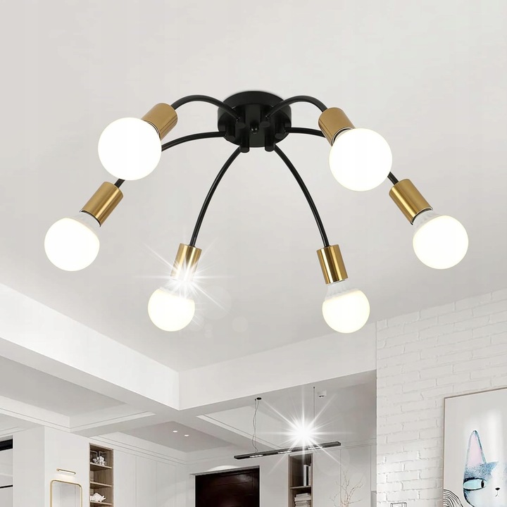 Lusta moderna GOECO, lampa suspendata aurie si neagra, E27