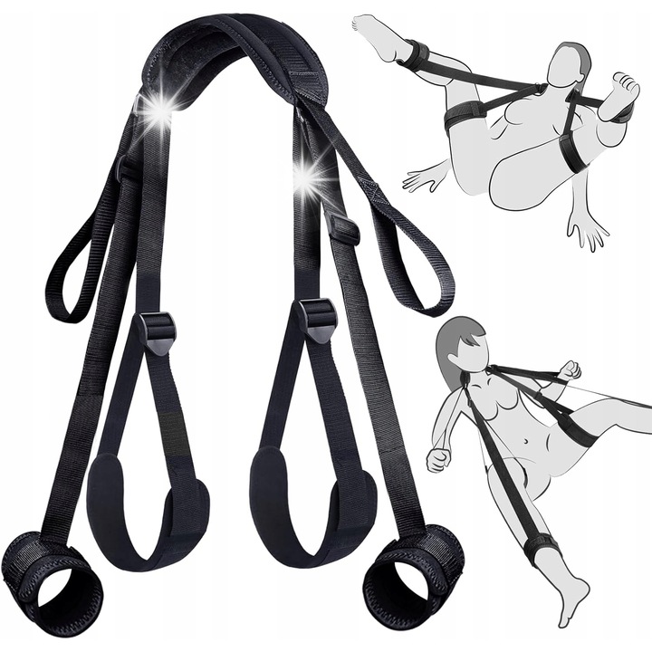 Set de restrictii BDSM, mansete reglabile, curele de gat la incheieturi, neagra