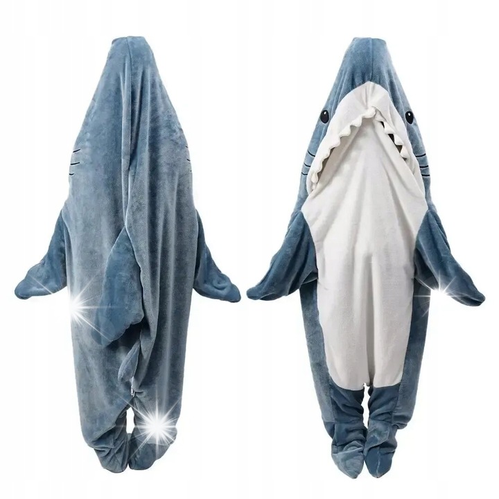 Patura cu model de rechin, XL, 190x160-175cm, flanela, polar