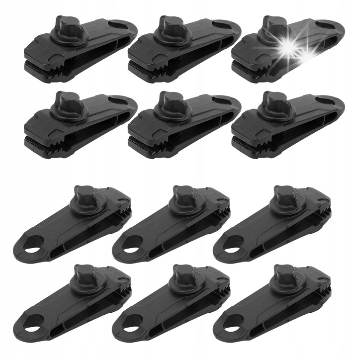 Set 12 clips pentru corturi, nylon, negru, dimensiuni 8,5x3,2x2,8cm