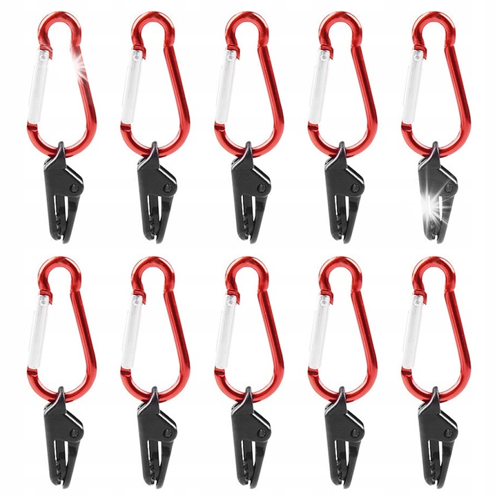 Set 20 cleme pentru corturi, prindere din plastic, 35x8mm, cu carabinier, pentru plandeci si corturi