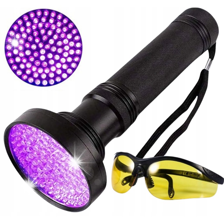 UV LED фенер, 51 диода, компактен, устойчив на атмосферни влияния, за откриване на кехлибар, с предпазни очила