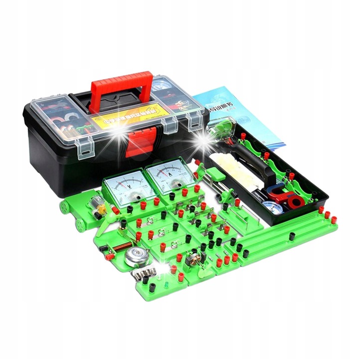 Set educativ de fizica, 27 de elemente, 32x18x17cm, pentru experimente electrice si magnetice