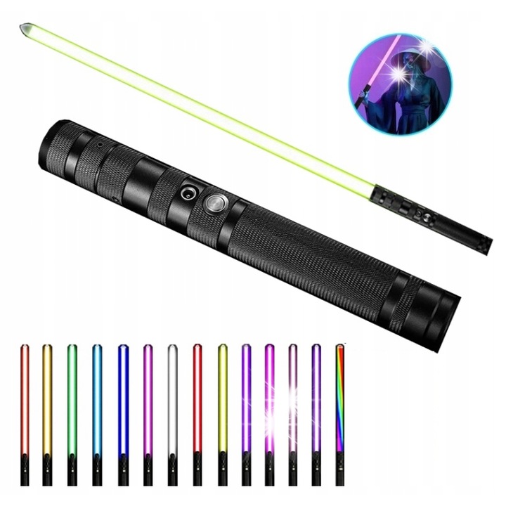 Sabie de jucarie luminoasa cu sunet, 30 inch, 14 culori, aluminiu, set cu cablu USB si instructiuni