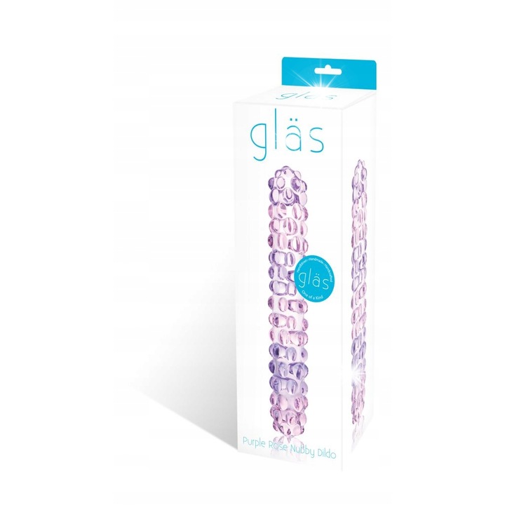 Üveg dildó, üveg, lila rózsa dudoros, 18cm, lila