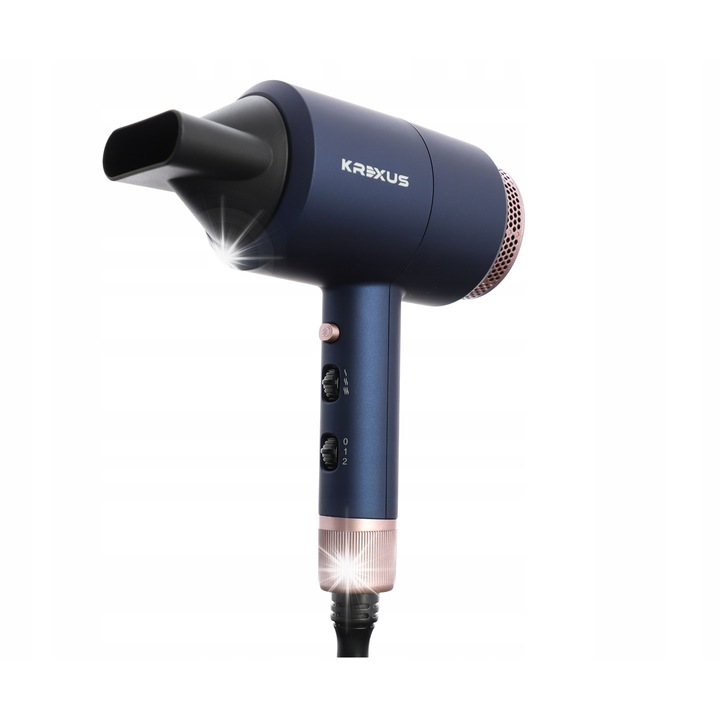 Uscator de par Krexus, 1800W, cu ionizare, concentrator, 3 temperaturi, 2 viteze, negru