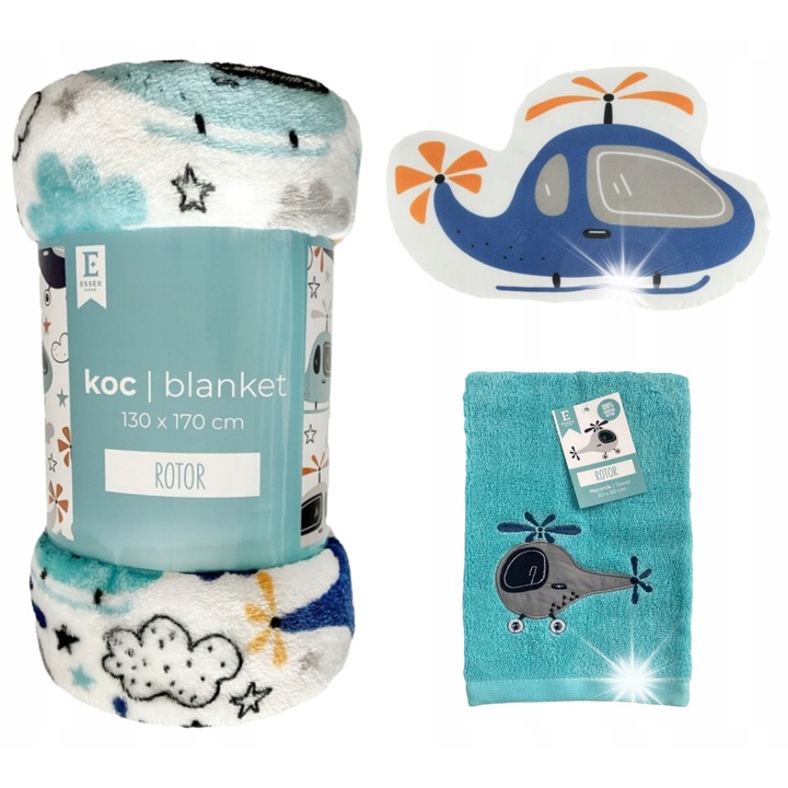 Patura cu 2 perne, Essex, poliester, 300 g/m, 130x170cm, negru