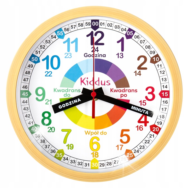 Ceas decorativ pentru copii Kiddus Time Teacher, analogic, 22x22x5cm, unisex, culoare multicolor