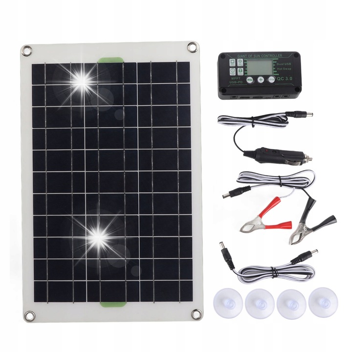 Set panou solar fotovoltaic 100W, monokristalin, utilizare externa, usor de transportat