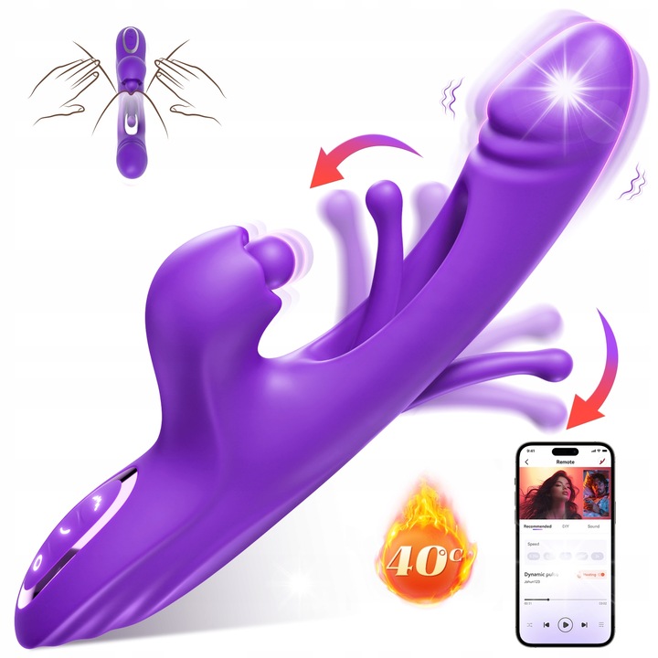 Fűtött G-pont vibrátor dupla rezgéssel, alkalmazásvezérléssel, 7 rezgésmóddal, 5 ütésmóddal, vízálló, kompakt méret