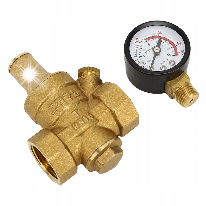 Reductor de presiune apa cu manometru DN20, 0,5-8 BAR, brass, 425g