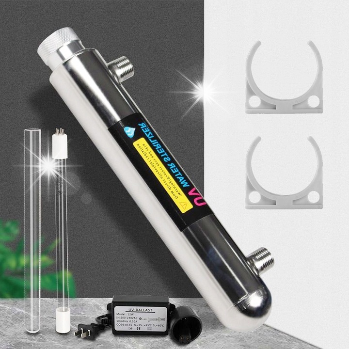 Sterilizator UV pentru apa 12W, filtrare eficienta, dimensiuni 315mm x 51mm, inox